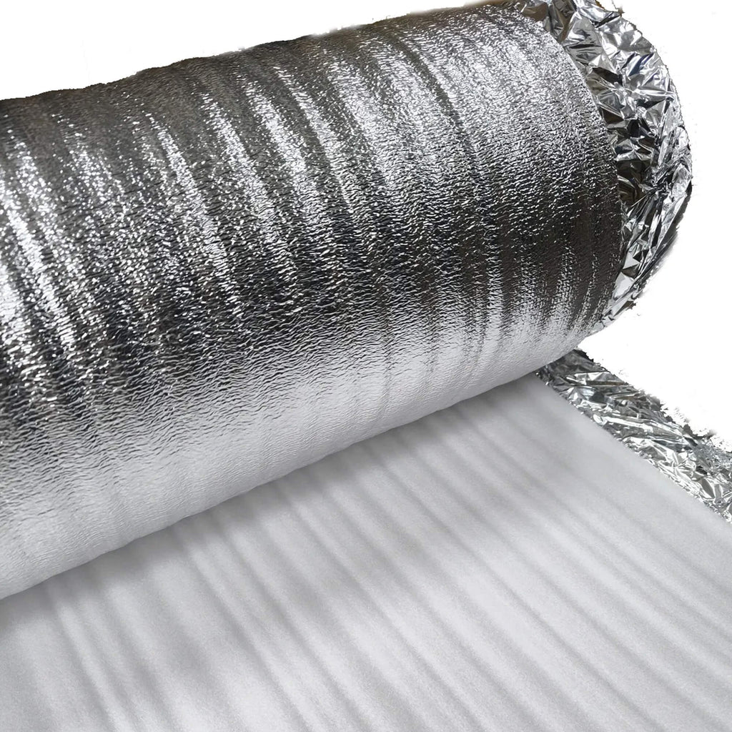 View of a partially unrolled roll of Alufoil flooring underlay.