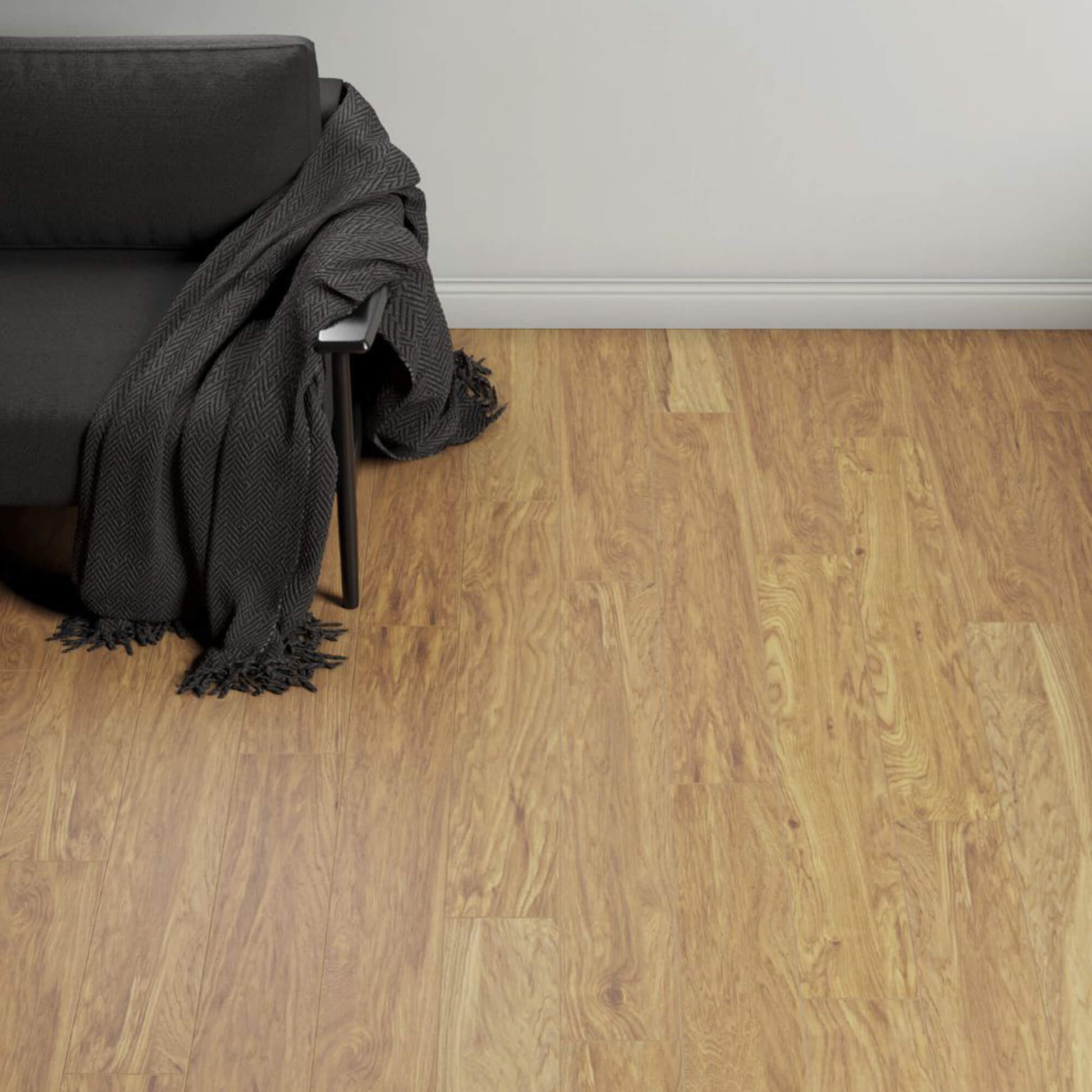 Appalachian Hickory laminate flooring in a living room setting/