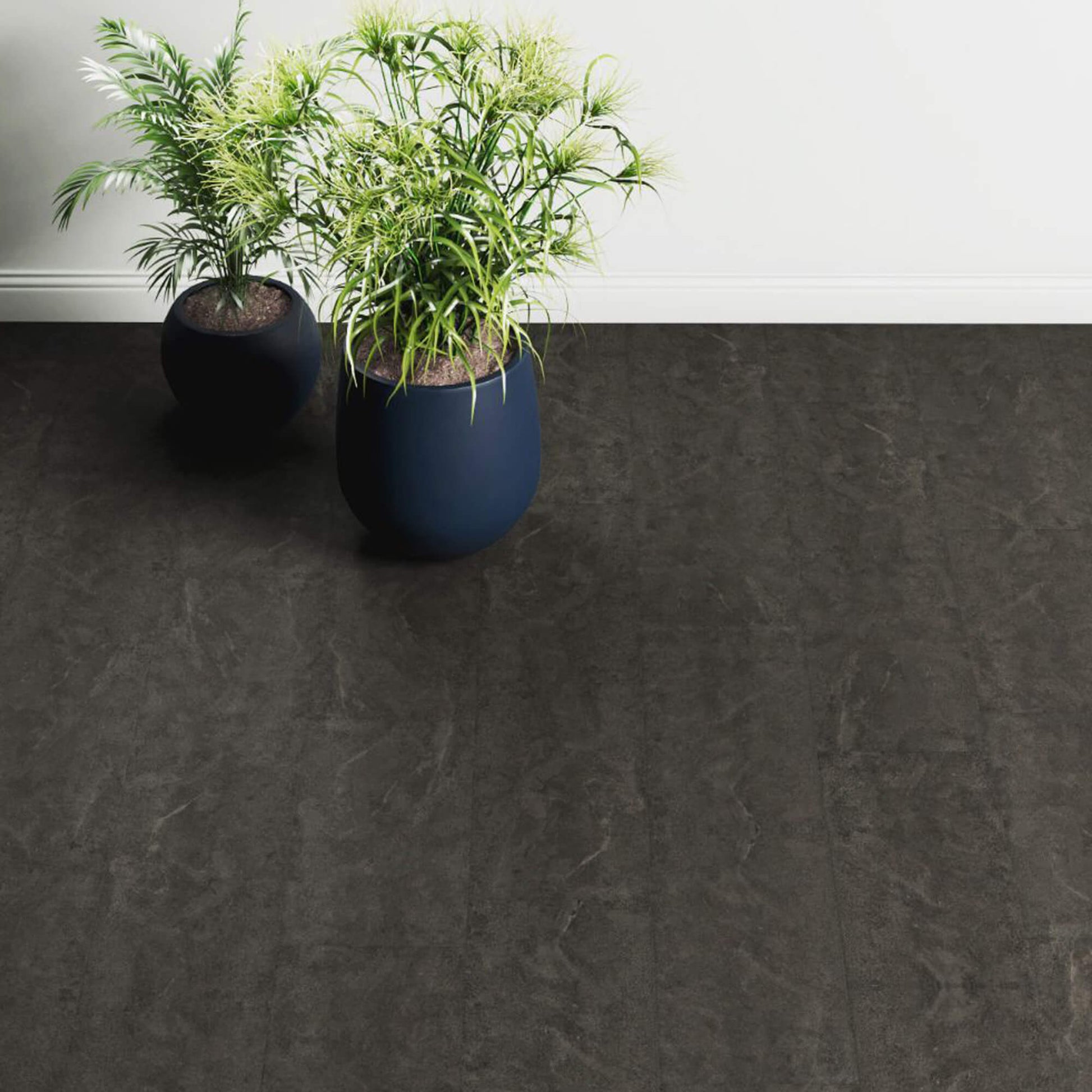 Black Slate Rigid LVT tile flooring in a living room interior