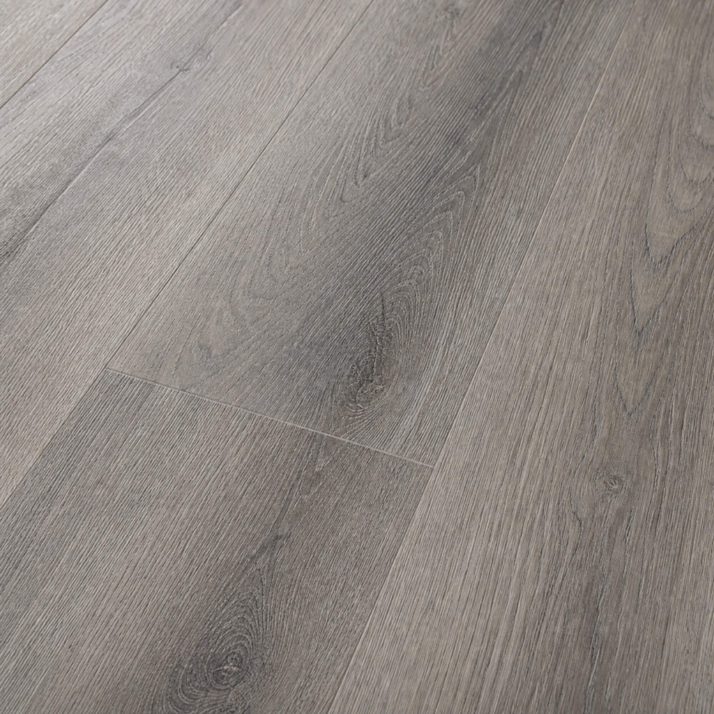 Close-up of the grain and texture of Conwy Grey Rigid LVT plank flooring.