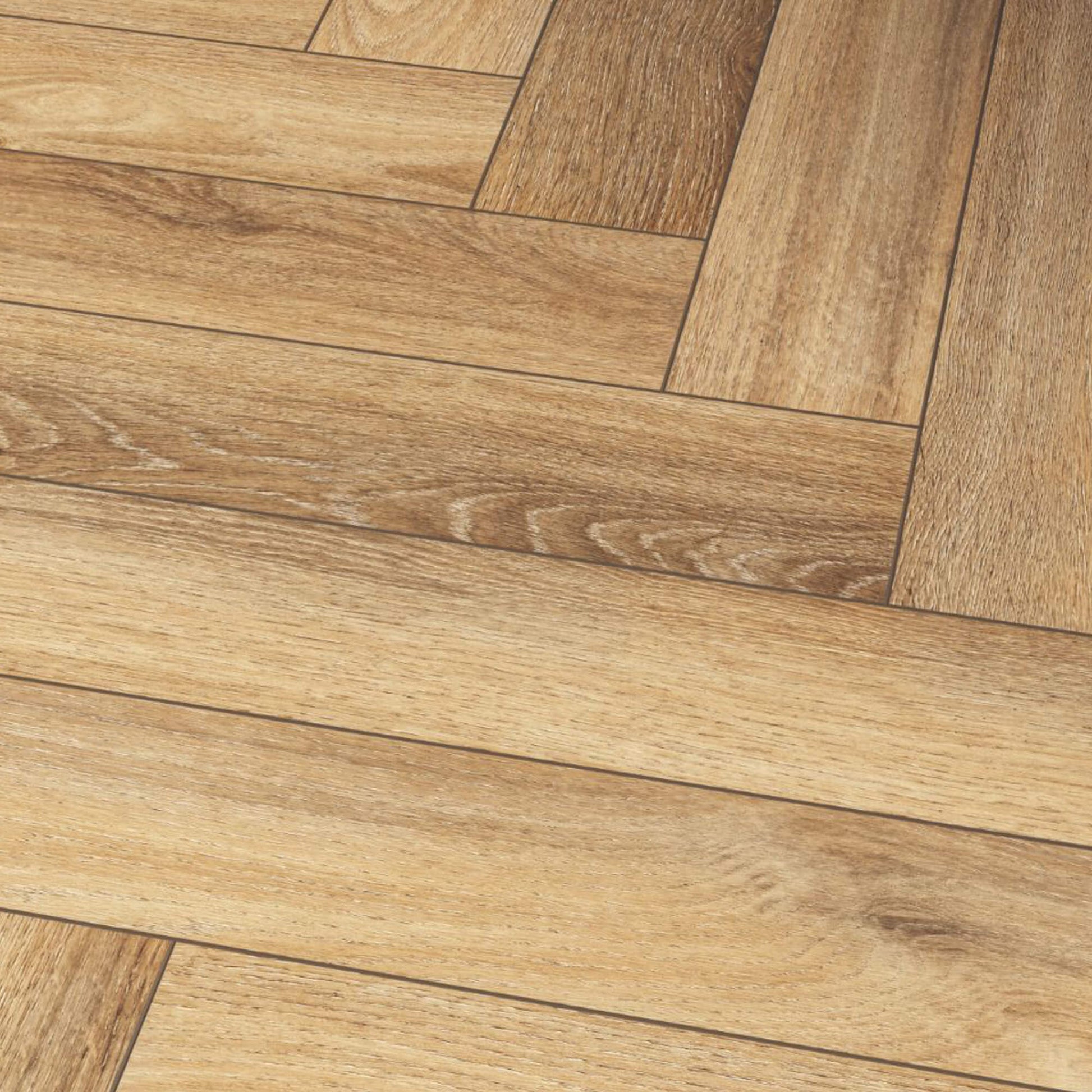 Close-up of Forest Oak Rigid LVT Herringbone Flooring 