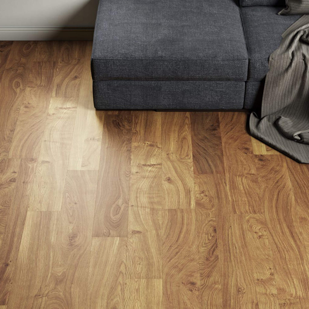 Groovy Oak Prestige Laminate Flooring in a living room setting.