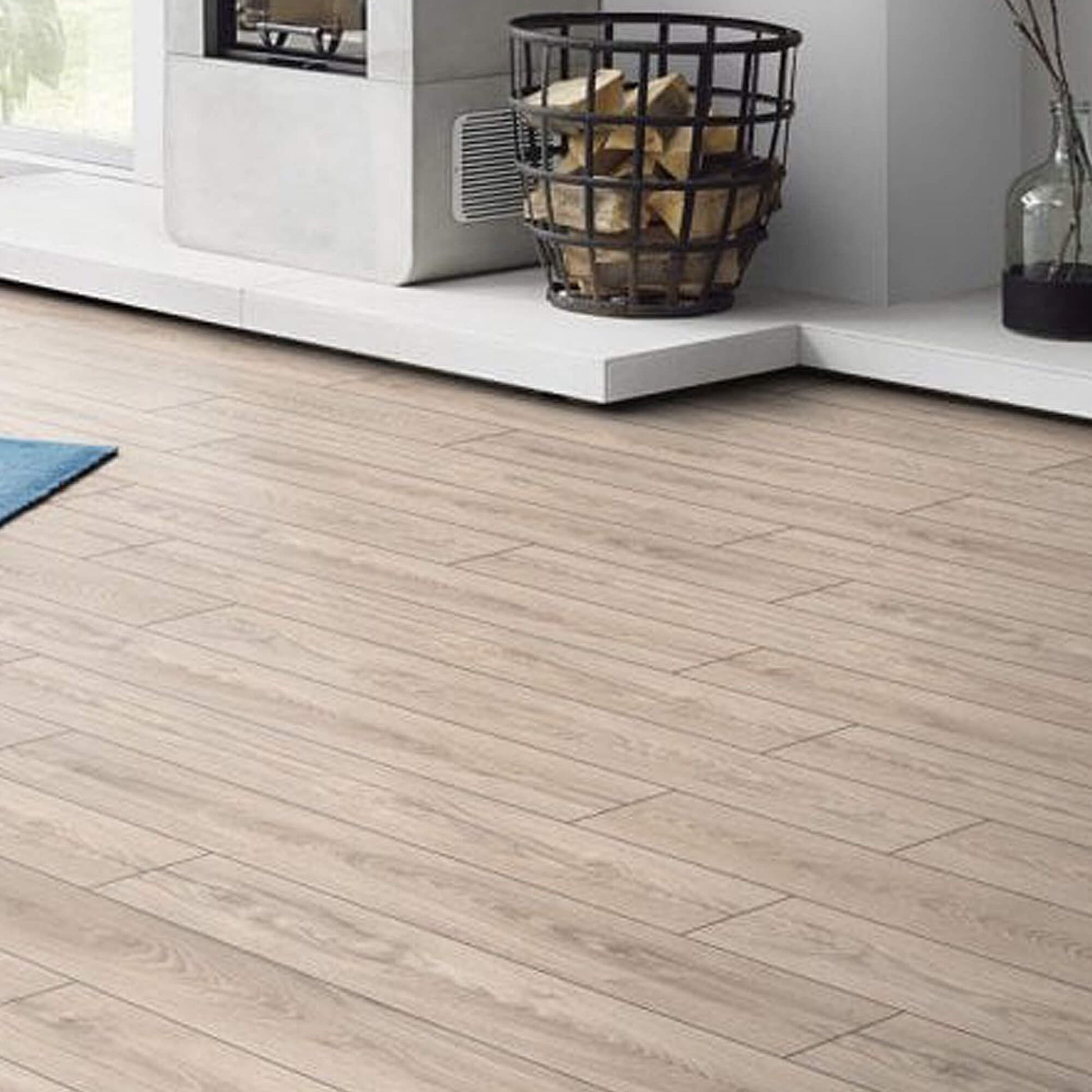 Mushroom Carpenter Oak Laminate Flooring in a living room setting.