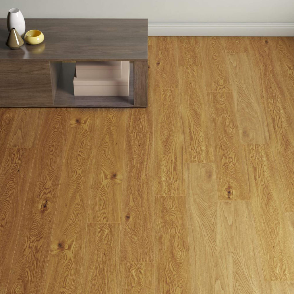 Natural Oak Country Laminate Flooring in a living room internal setting with a table in the corner.