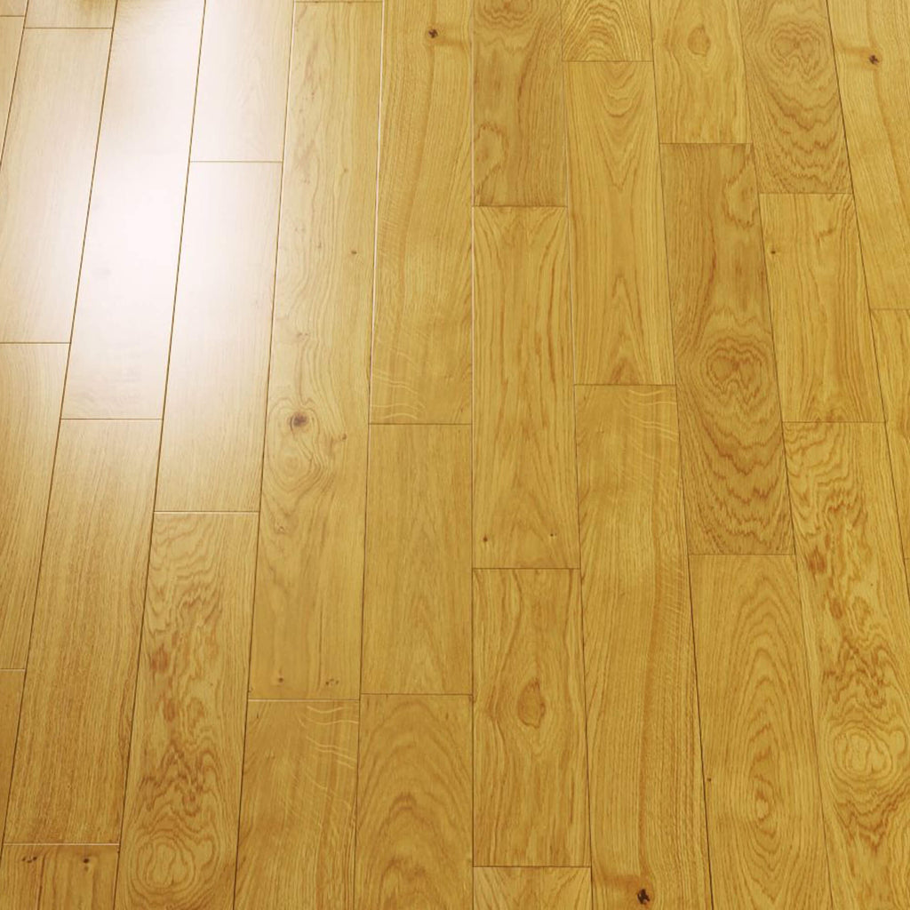 Close-up of the 120mm Natural Oak Timberclick Lacquered Engineered Wood Flooring with visible grain and texture.