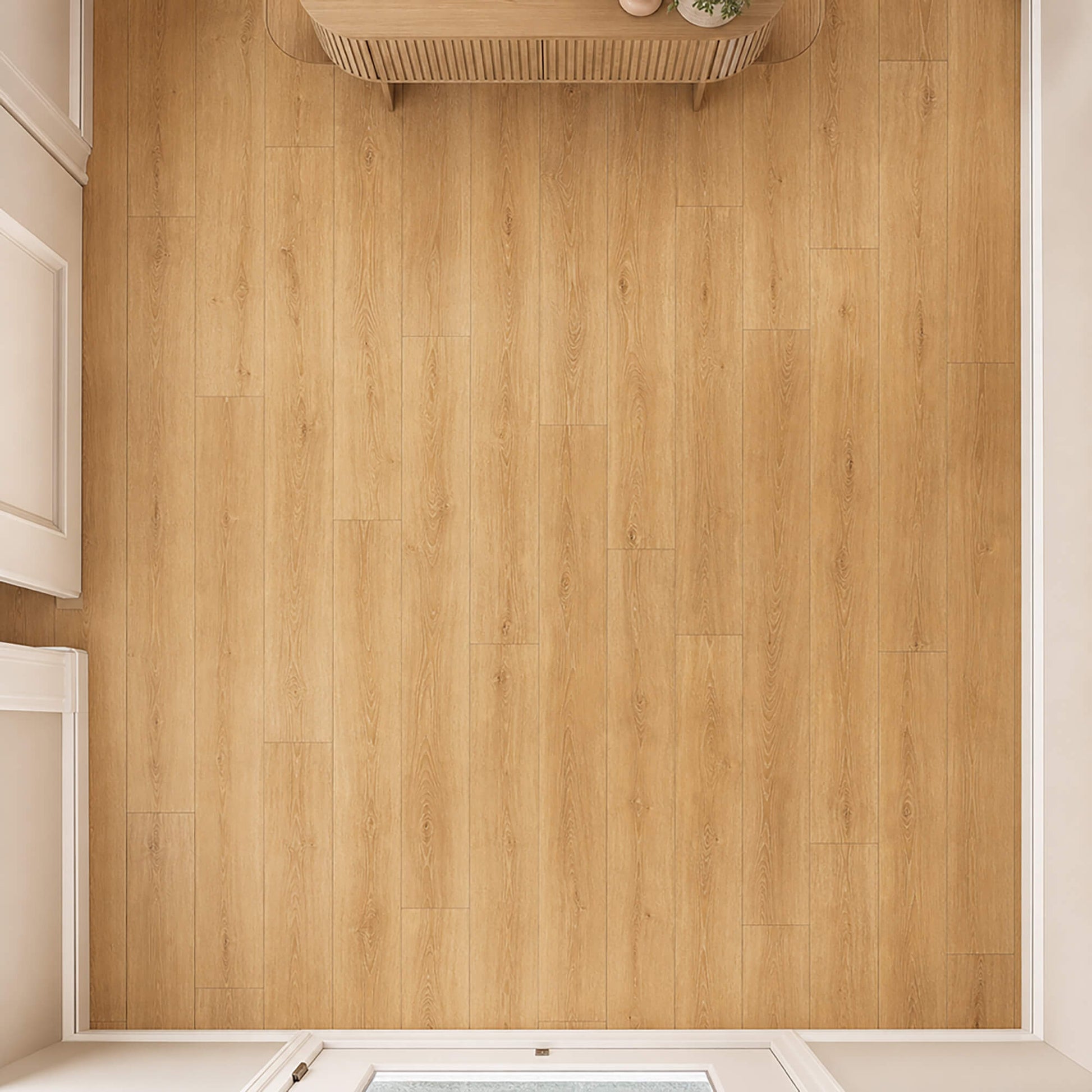 Elevated view of New England Oak Prestige laminate flooring.