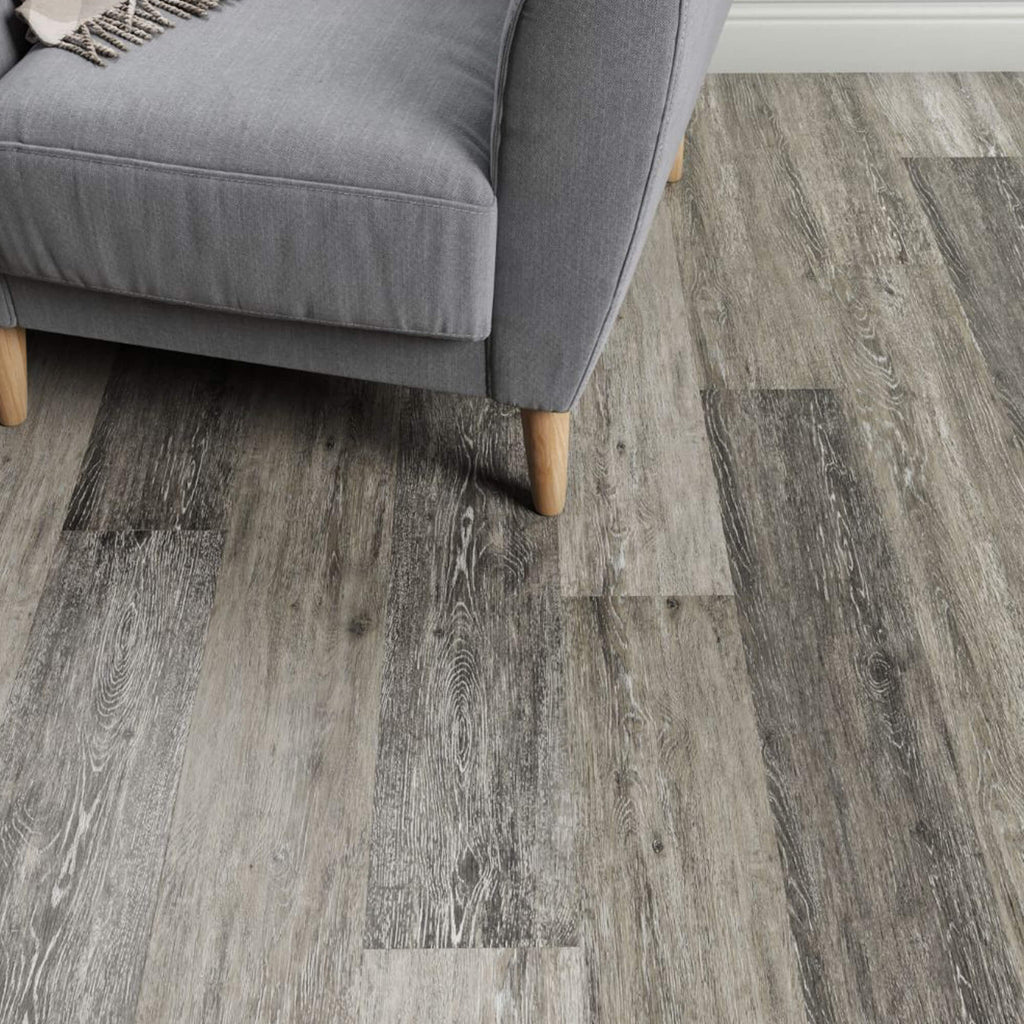 Grey sofa on Portland Oak Rigid LVT flooring
