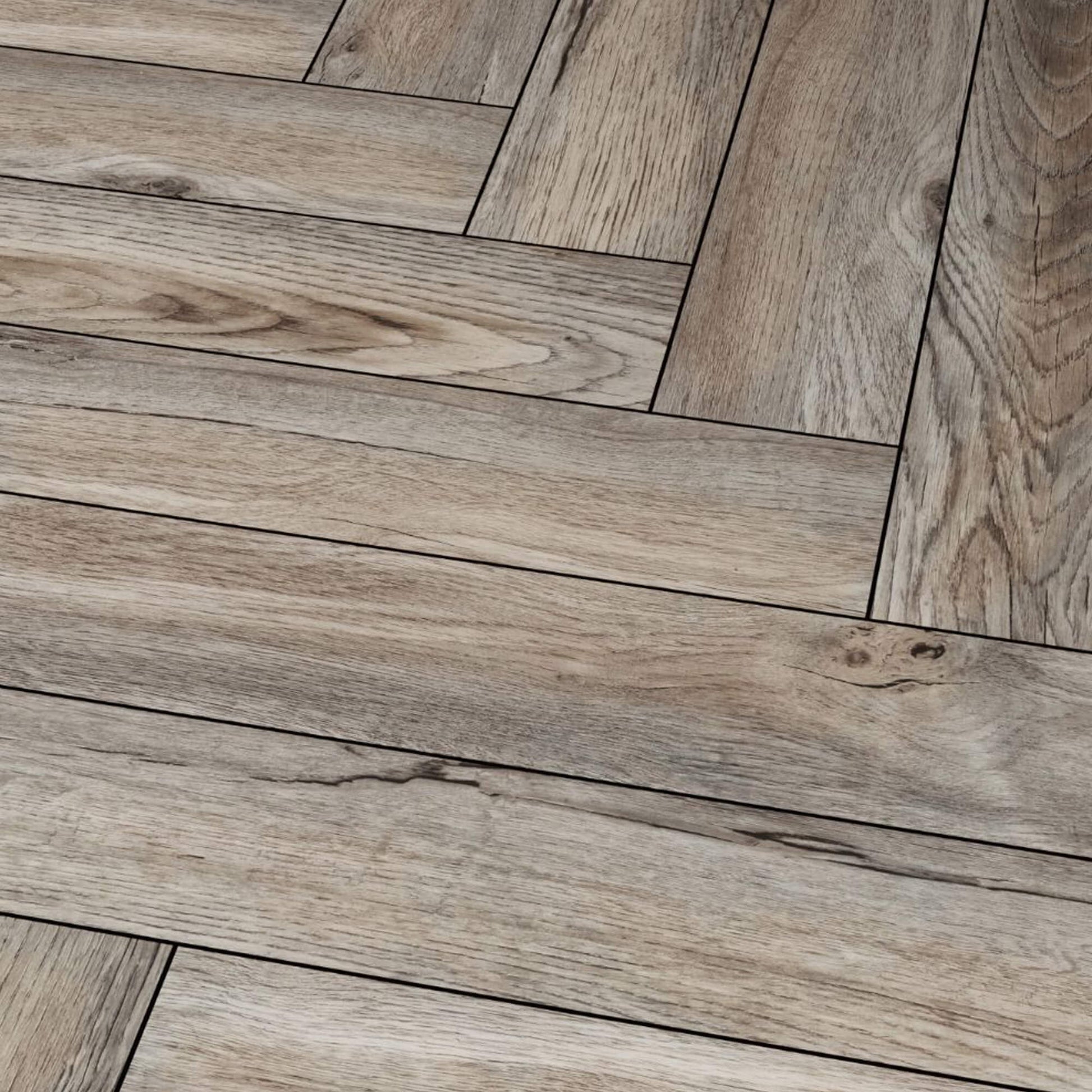 Close-up of Riviera Oak Rigid LVT Herringbone Flooring