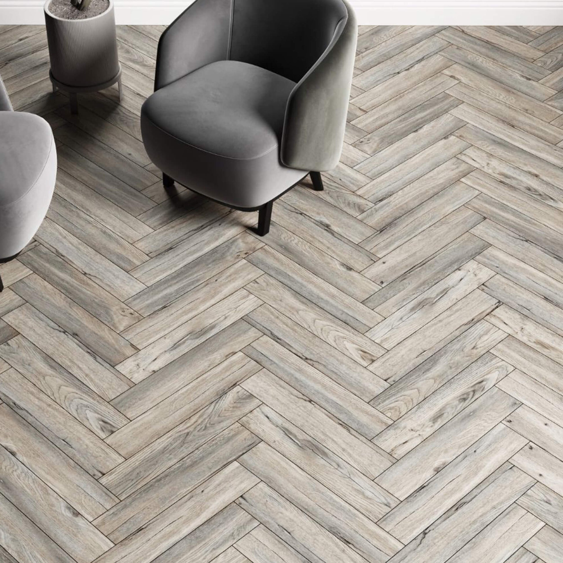 Riviera Oak Rigid LVT Herringbone Flooring in a interior home setting.