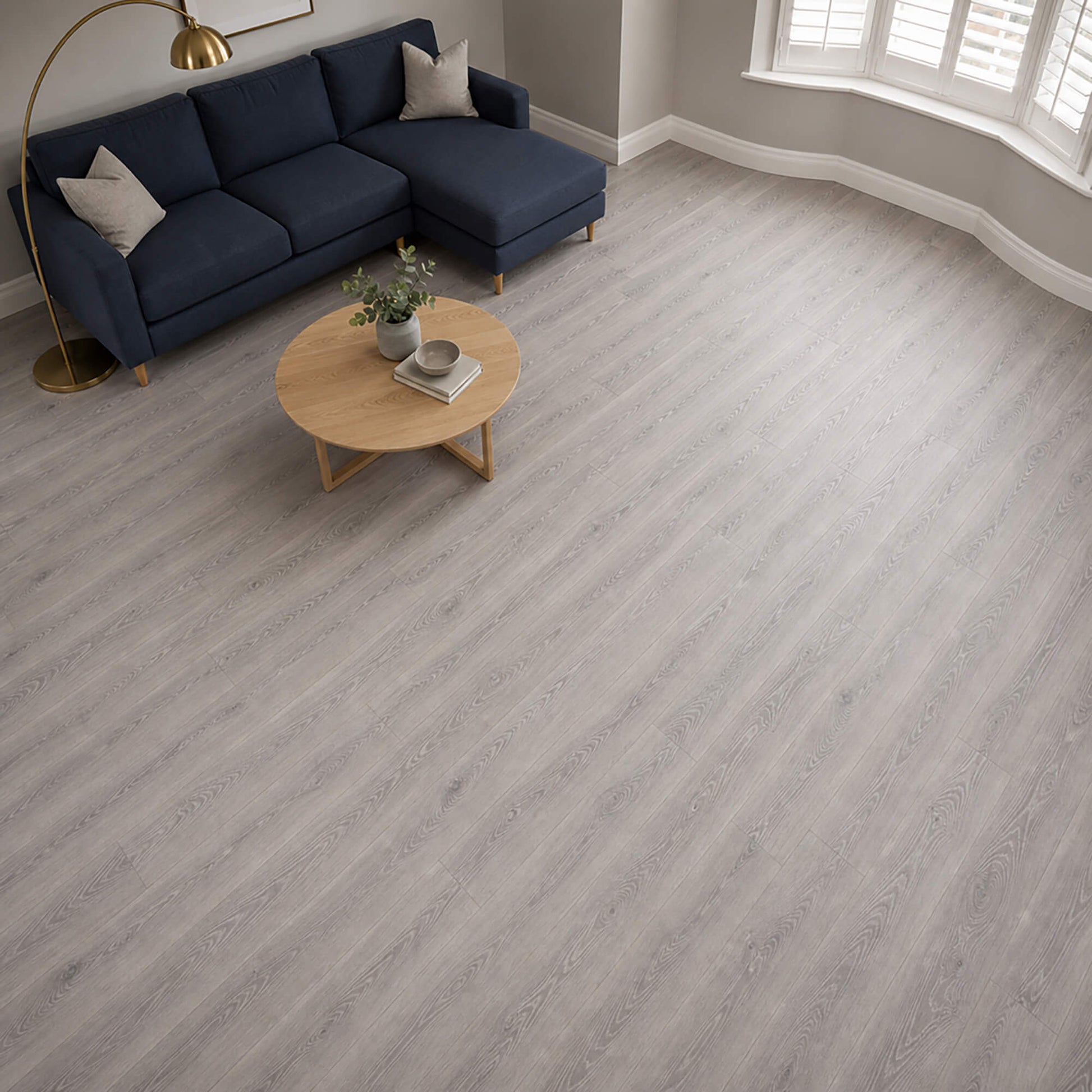 Sequoia Oak Country laminate flooring in a modern living room setting.