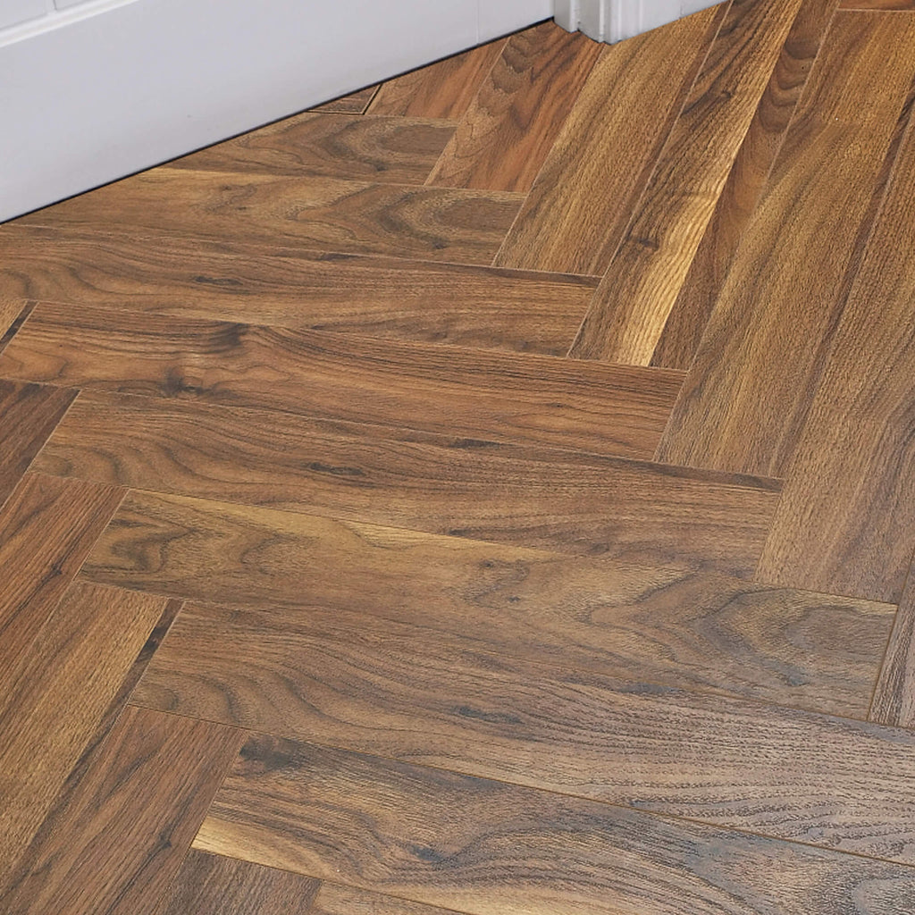 Walnut Herringbone Laminate Flooring in an interior home setting.